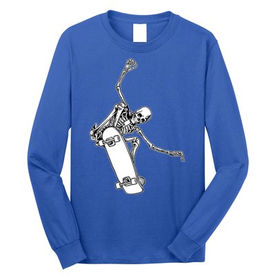 Skeleton Riding On Skateboard Halloween Gift Long Sleeve Shirt