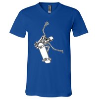 Skeleton Riding On Skateboard Halloween Gift V-Neck T-Shirt