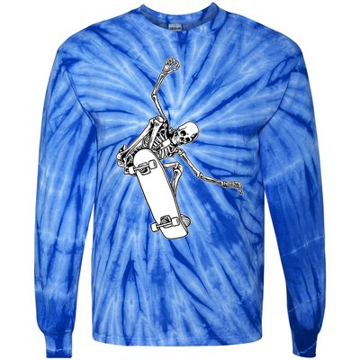 Skeleton Riding On Skateboard Halloween Gift Tie-Dye Long Sleeve Shirt