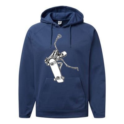 Skeleton Riding On Skateboard Halloween Gift Performance Fleece Hoodie