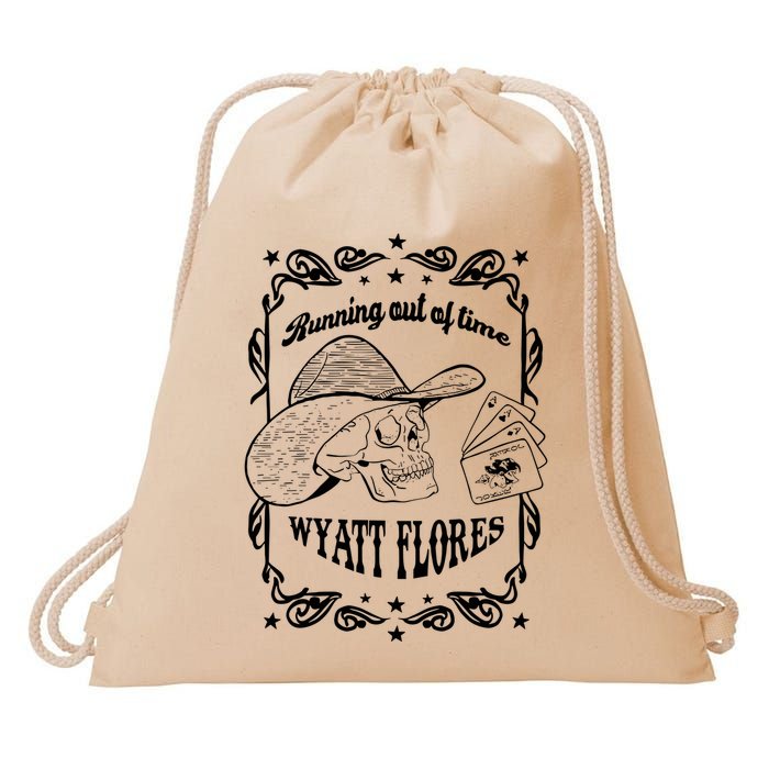 Skull Running Out Of Time Wyatt Flores Drawstring Bag