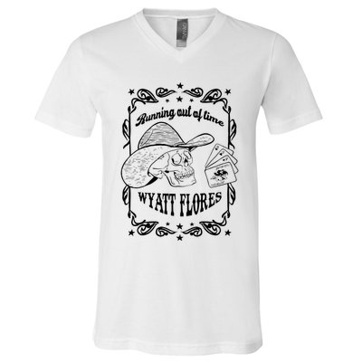 Skull Running Out Of Time Wyatt Flores V-Neck T-Shirt