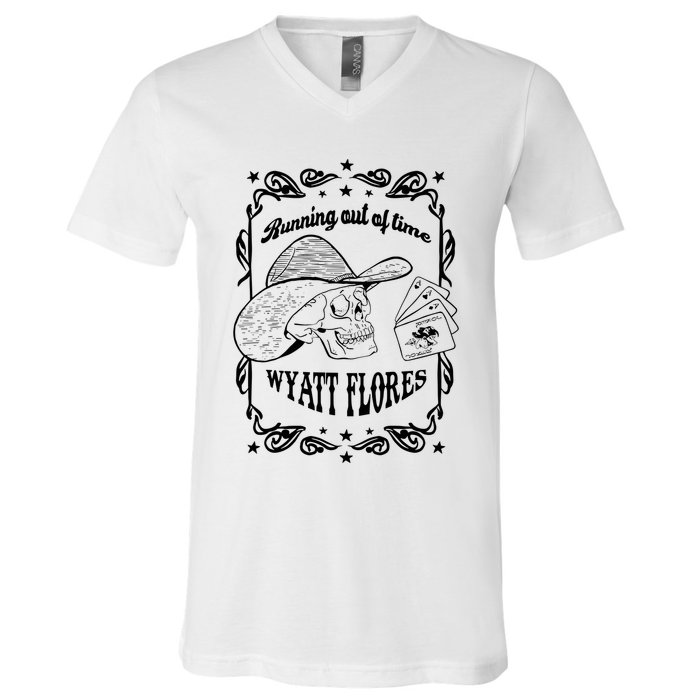 Skull Running Out Of Time Wyatt Flores V-Neck T-Shirt