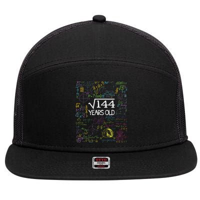 Square Root Of 144 12th Birthday Funny 12 Year Old Nerd Math 7 Panel Mesh Trucker Snapback Hat