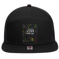 Square Root Of 144 12th Birthday Funny 12 Year Old Nerd Math 7 Panel Mesh Trucker Snapback Hat