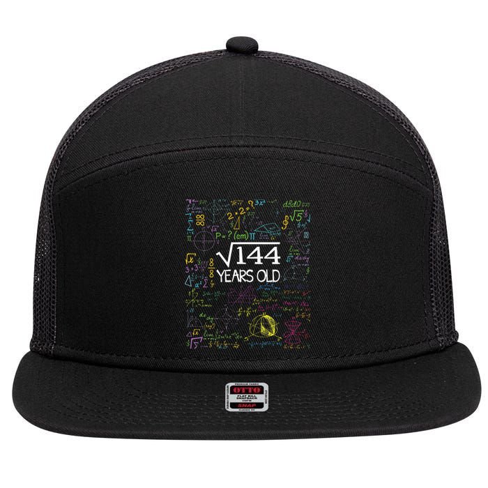 Square Root Of 144 12th Birthday Funny 12 Year Old Nerd Math 7 Panel Mesh Trucker Snapback Hat
