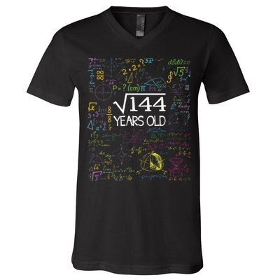 Square Root Of 144 12th Birthday Funny 12 Year Old Nerd Math V-Neck T-Shirt