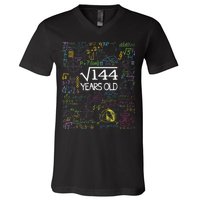 Square Root Of 144 12th Birthday Funny 12 Year Old Nerd Math V-Neck T-Shirt