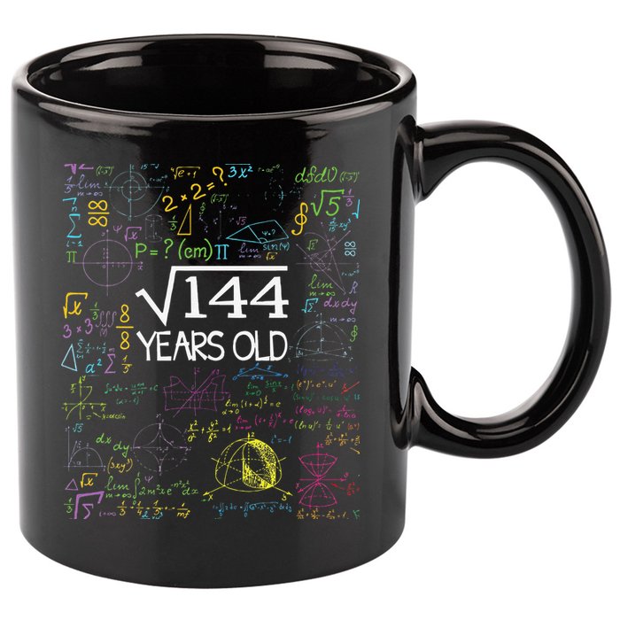 Square Root Of 144 12th Birthday Funny 12 Year Old Nerd Math 11oz C Handle Ceramic Mug