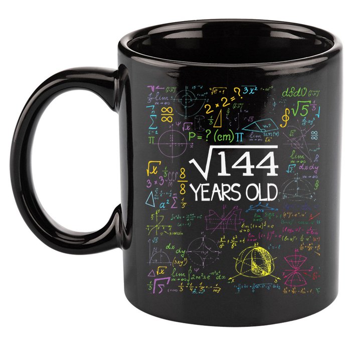 Square Root Of 144 12th Birthday Funny 12 Year Old Nerd Math 11oz C Handle Ceramic Mug