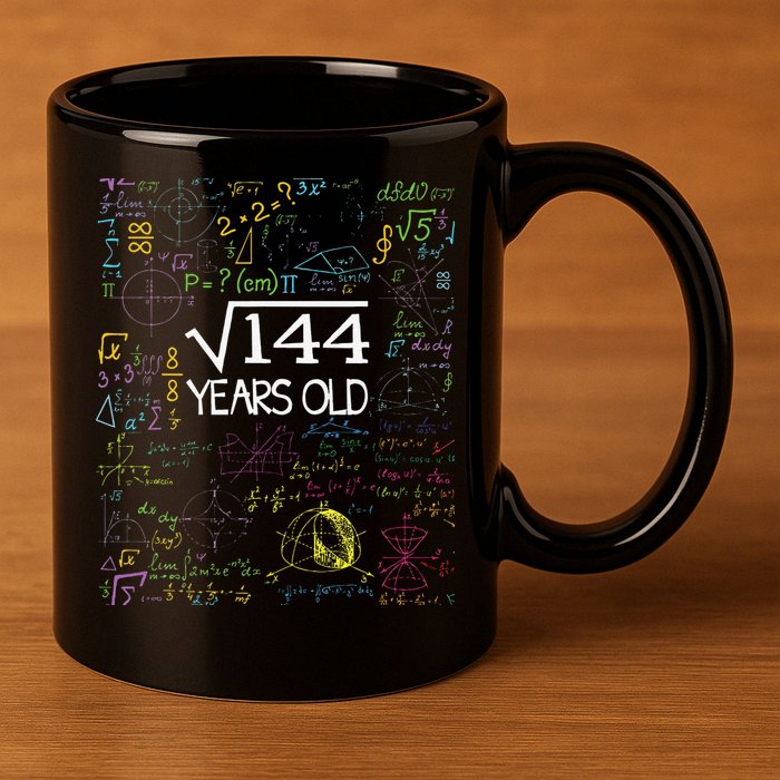 Square Root Of 144 12th Birthday Funny 12 Year Old Nerd Math 11oz C Handle Ceramic Mug