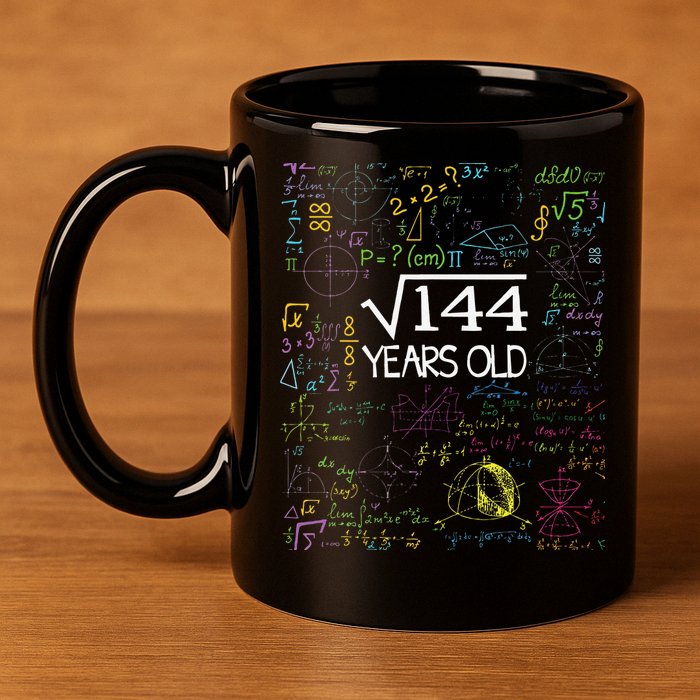 Square Root Of 144 12th Birthday Funny 12 Year Old Nerd Math 11oz C Handle Ceramic Mug
