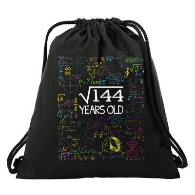 Square Root Of 144 12th Birthday Funny 12 Year Old Nerd Math Drawstring Bag
