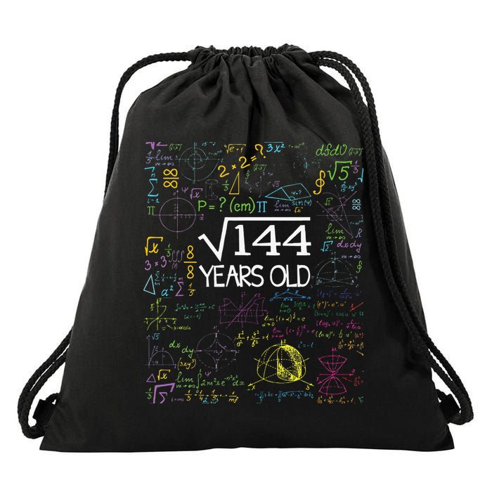 Square Root Of 144 12th Birthday Funny 12 Year Old Nerd Math Drawstring Bag