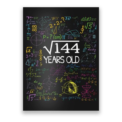 Square Root Of 144 12th Birthday Funny 12 Year Old Nerd Math Poster