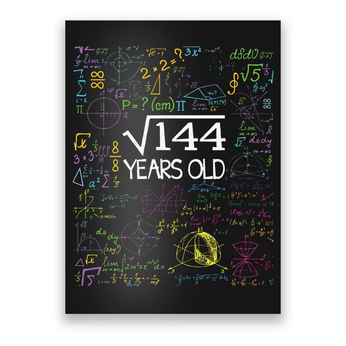 Square Root Of 144 12th Birthday Funny 12 Year Old Nerd Math Poster
