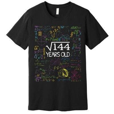 Square Root Of 144 12th Birthday Funny 12 Year Old Nerd Math Premium T-Shirt