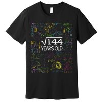 Square Root Of 144 12th Birthday Funny 12 Year Old Nerd Math Premium T-Shirt