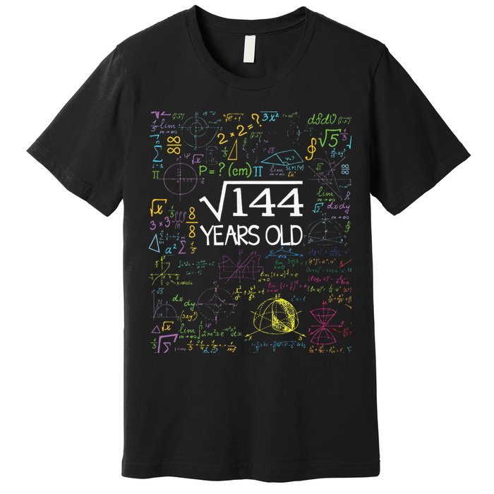 Square Root Of 144 12th Birthday Funny 12 Year Old Nerd Math Premium T-Shirt