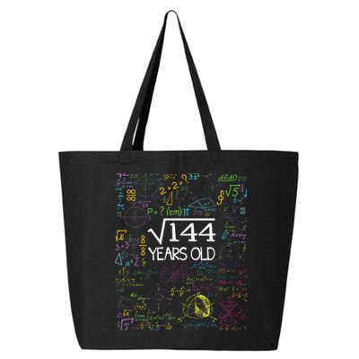 Square Root Of 144 12th Birthday Funny 12 Year Old Nerd Math 25L Jumbo Tote
