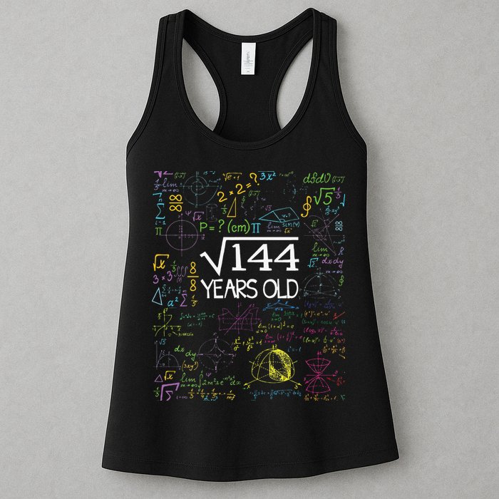 Square Root Of 144 12th Birthday Funny 12 Year Old Nerd Math Womens Tank Top