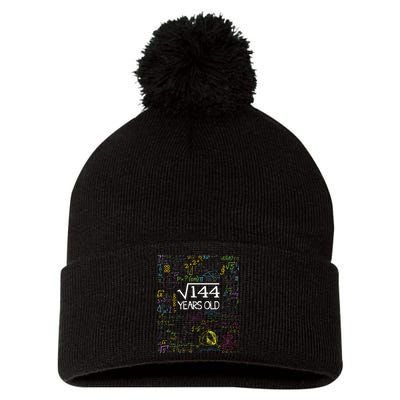 Square Root Of 144 12th Birthday Funny 12 Year Old Nerd Math Pom Pom 12in Knit Beanie