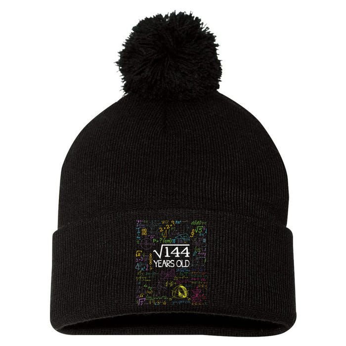 Square Root Of 144 12th Birthday Funny 12 Year Old Nerd Math Pom Pom 12in Knit Beanie