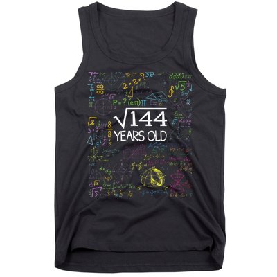 Square Root Of 144 12th Birthday Funny 12 Year Old Nerd Math Tank Top