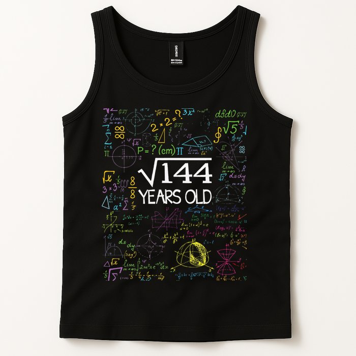 Square Root Of 144 12th Birthday Funny 12 Year Old Nerd Math Tank Top