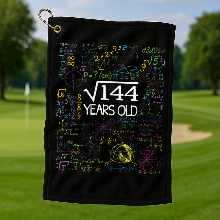 Square Root Of 144 12th Birthday Funny 12 Year Old Nerd Math Golf Towel