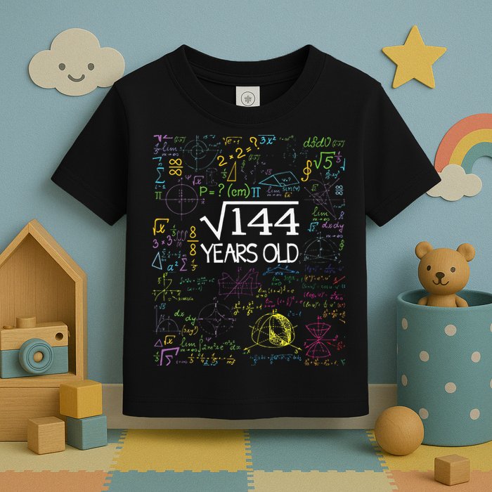Square Root Of 144 12th Birthday Funny 12 Year Old Nerd Math Toddler T-Shirt