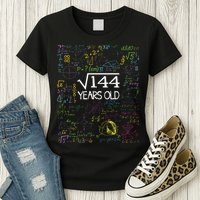 Square Root Of 144 12th Birthday Funny 12 Year Old Nerd Math Womens T-Shirt
