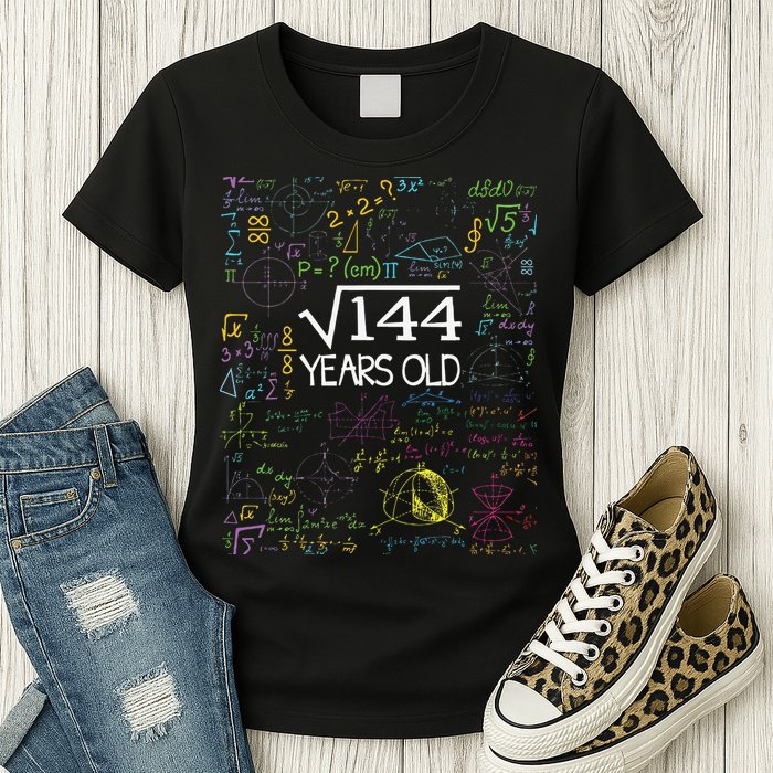 Square Root Of 144 12th Birthday Funny 12 Year Old Nerd Math Womens T-Shirt