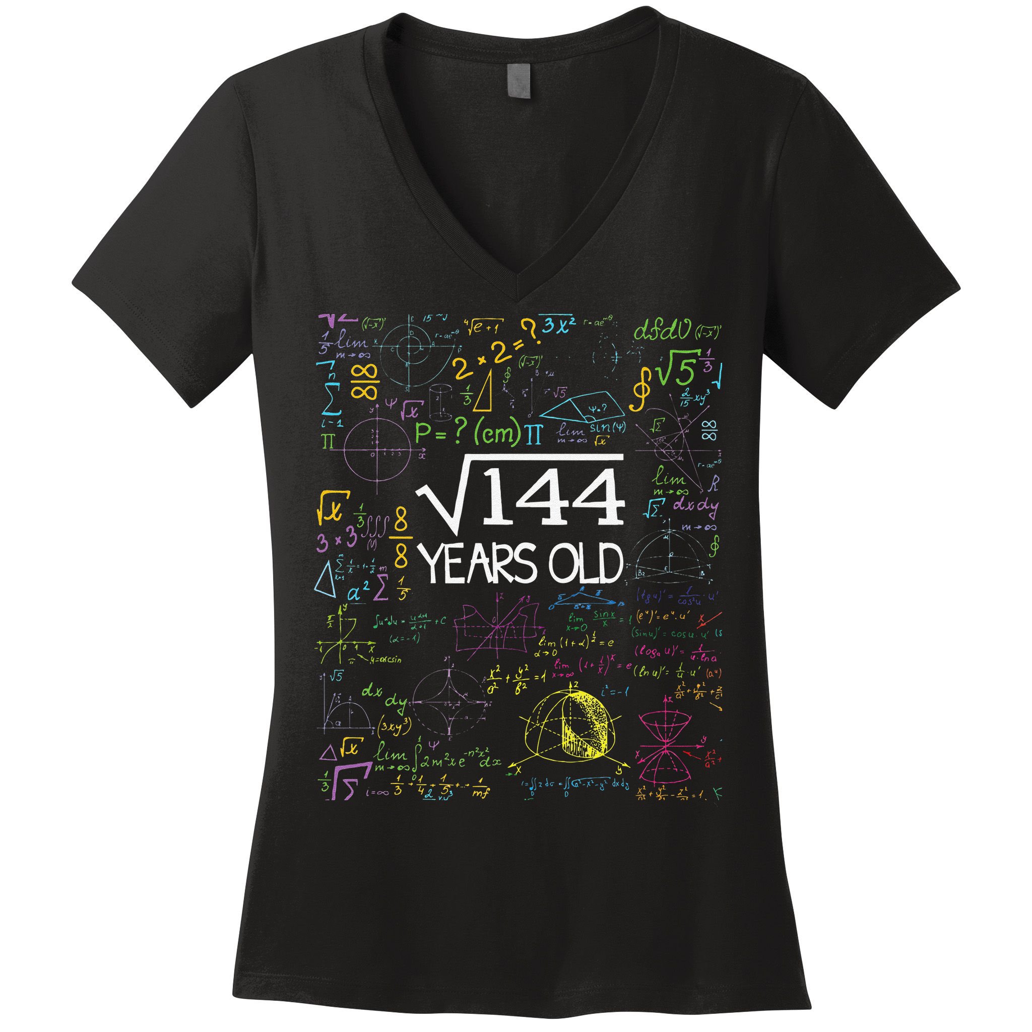 Square Root Of 144 12th Birthday Funny 12 Year Old Nerd Math Women's V-Neck T-Shirt