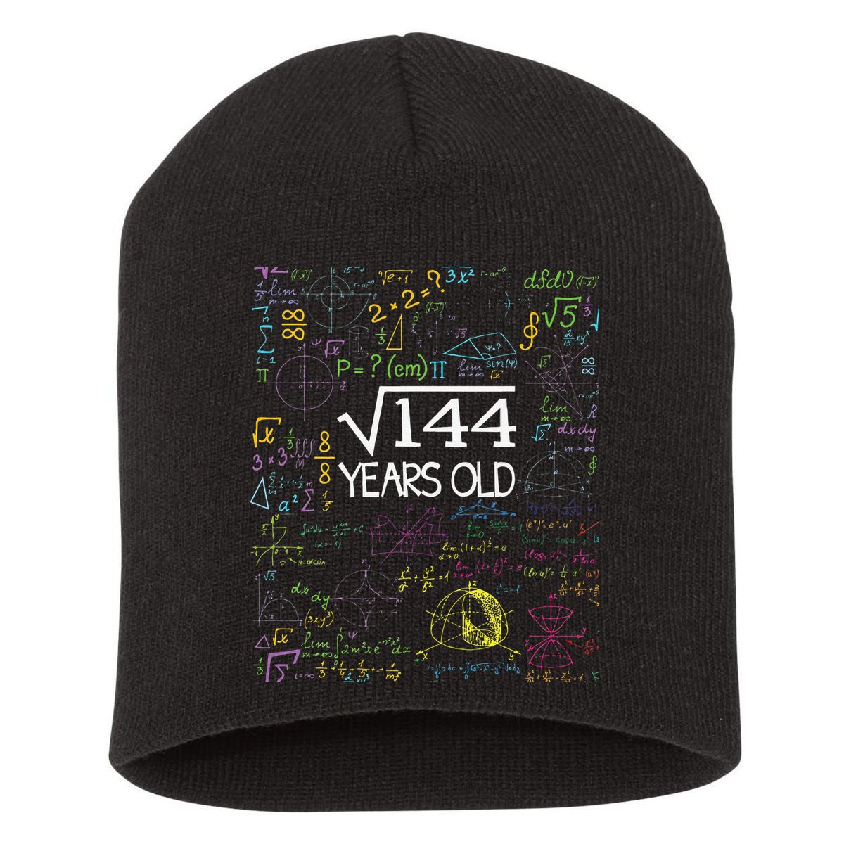 Square Root Of 144 12th Birthday Funny 12 Year Old Nerd Math Short Acrylic Beanie