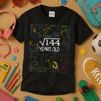 Square Root Of 144 12th Birthday Funny 12 Year Old Nerd Math Kids T-Shirt