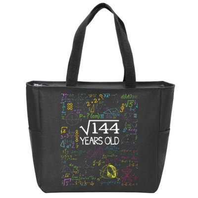 Square Root Of 144 12th Birthday Funny 12 Year Old Nerd Math Zip Tote Bag