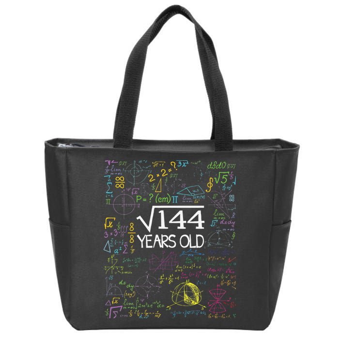 Square Root Of 144 12th Birthday Funny 12 Year Old Nerd Math Zip Tote Bag