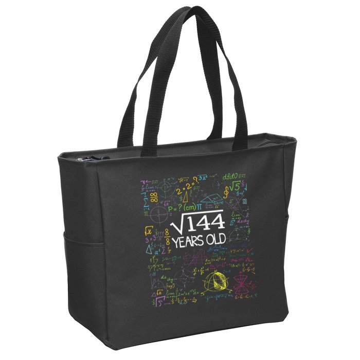Square Root Of 144 12th Birthday Funny 12 Year Old Nerd Math Zip Tote Bag
