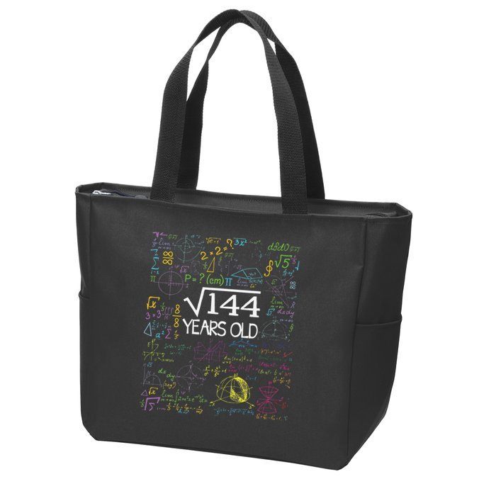 Square Root Of 144 12th Birthday Funny 12 Year Old Nerd Math Zip Tote Bag