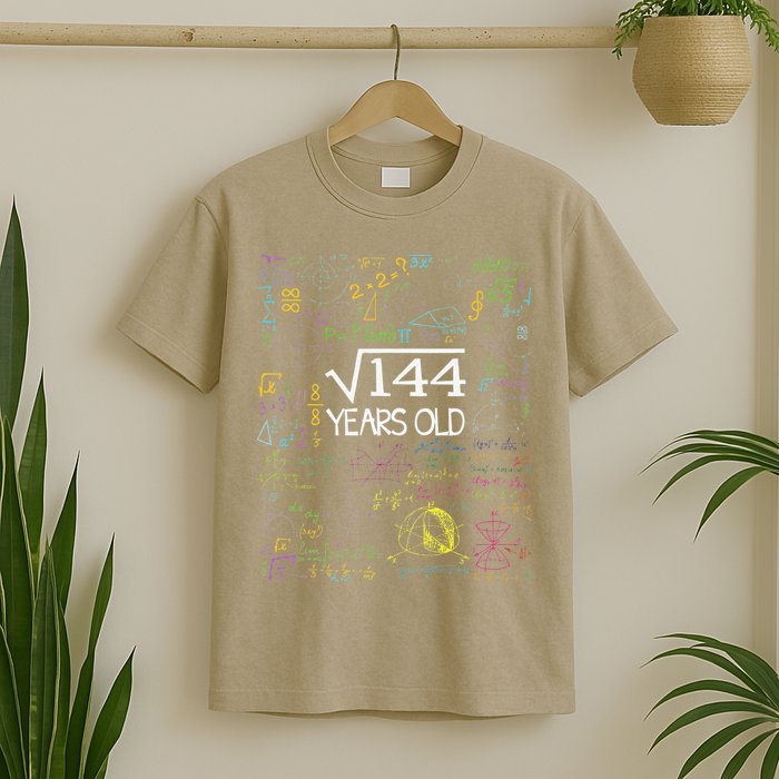 Square Root Of 144 12th Birthday Funny 12 Year Old Nerd Math T-Shirt