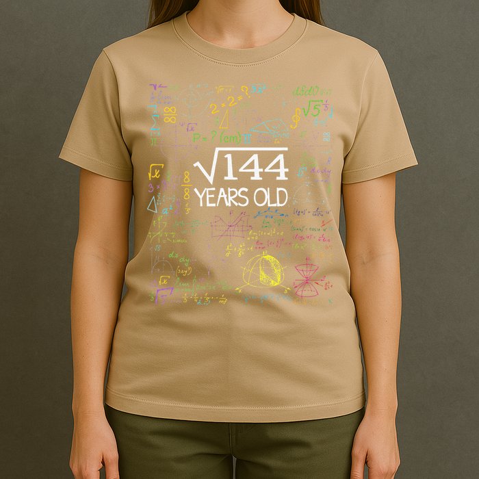 Square Root Of 144 12th Birthday Funny 12 Year Old Nerd Math T-Shirt