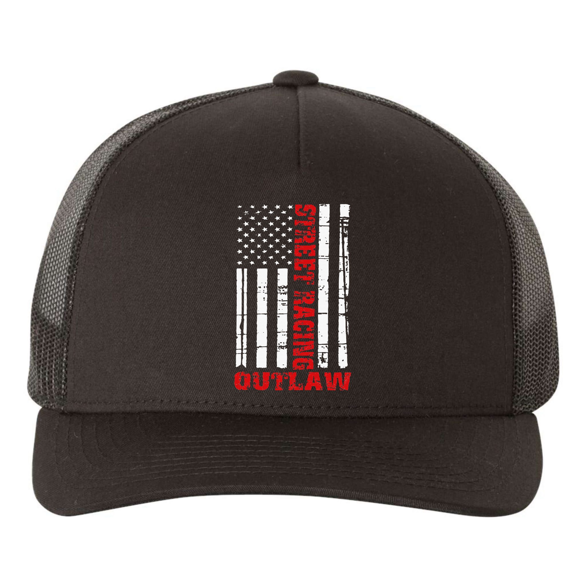 Street Racing Outlaw Flag American Drag Racing Yupoong Adult 5-Panel Trucker Hat