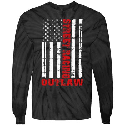 Street Racing Outlaw Flag American Drag Racing Tie-Dye Long Sleeve Shirt