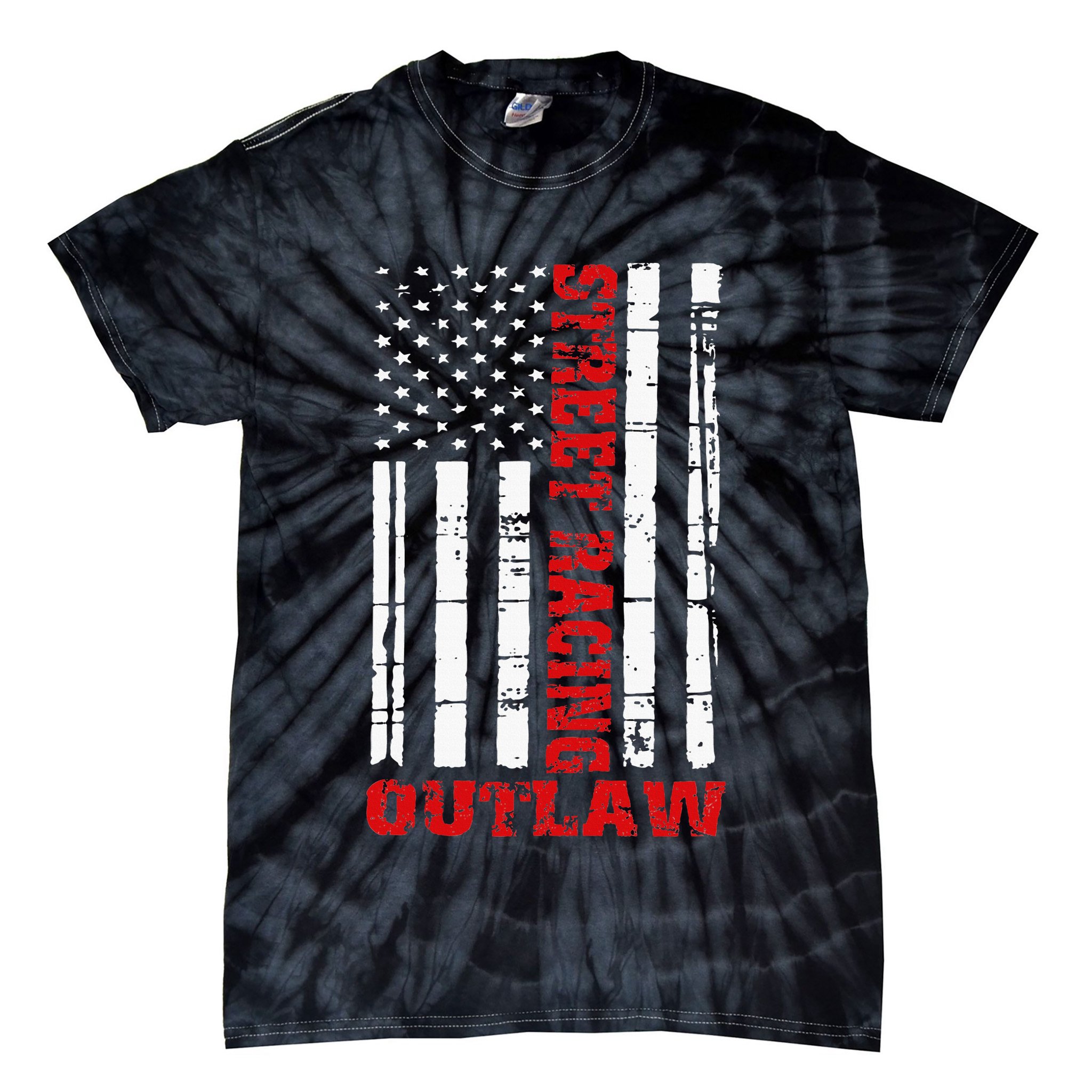 Street Racing Outlaw Flag American Drag Racing Tie-Dye T-Shirt