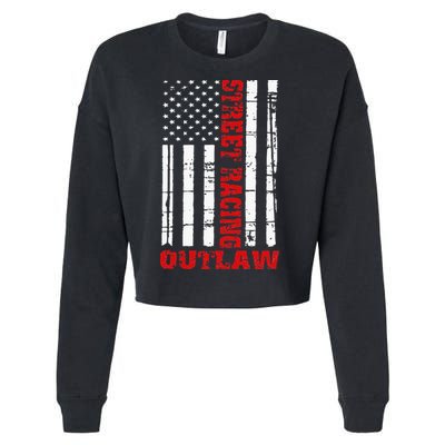 Street Racing Outlaw Flag American Drag Racing Cropped Pullover Crew