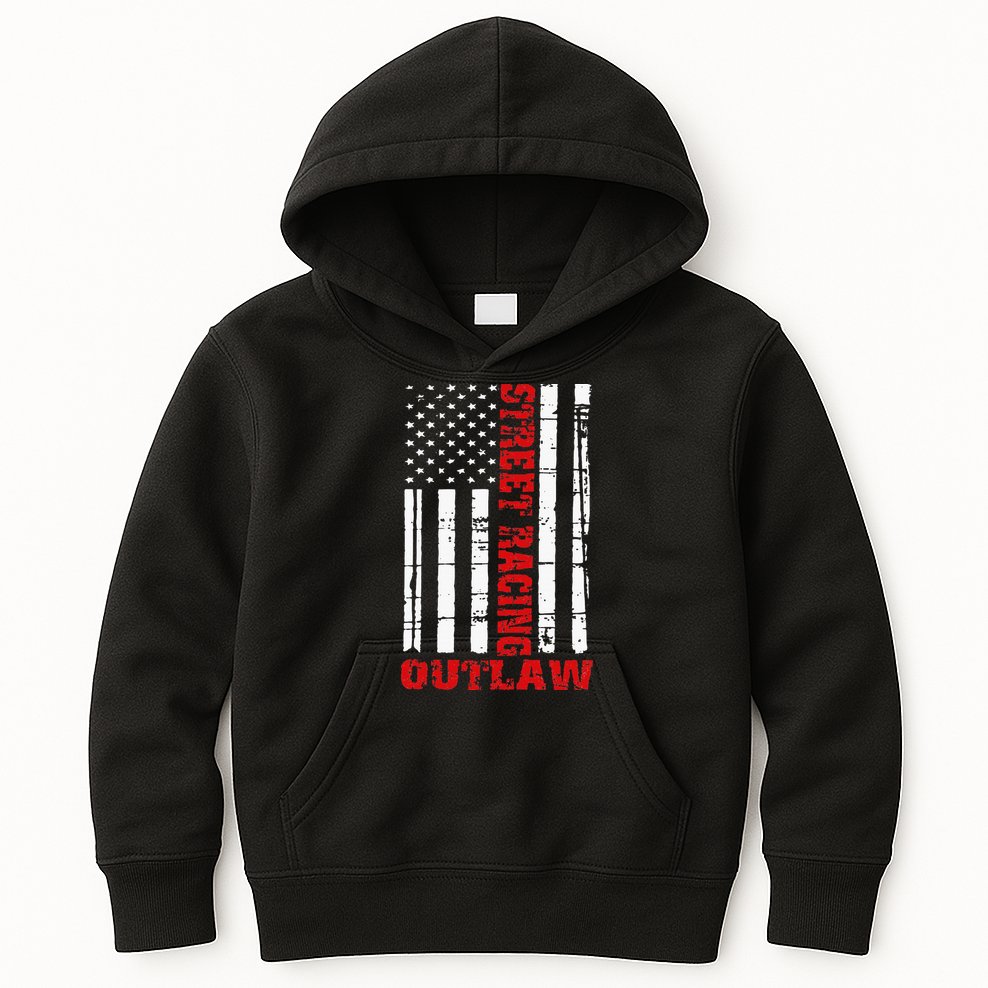 Street Racing Outlaw Flag American Drag Racing Kids Hoodie