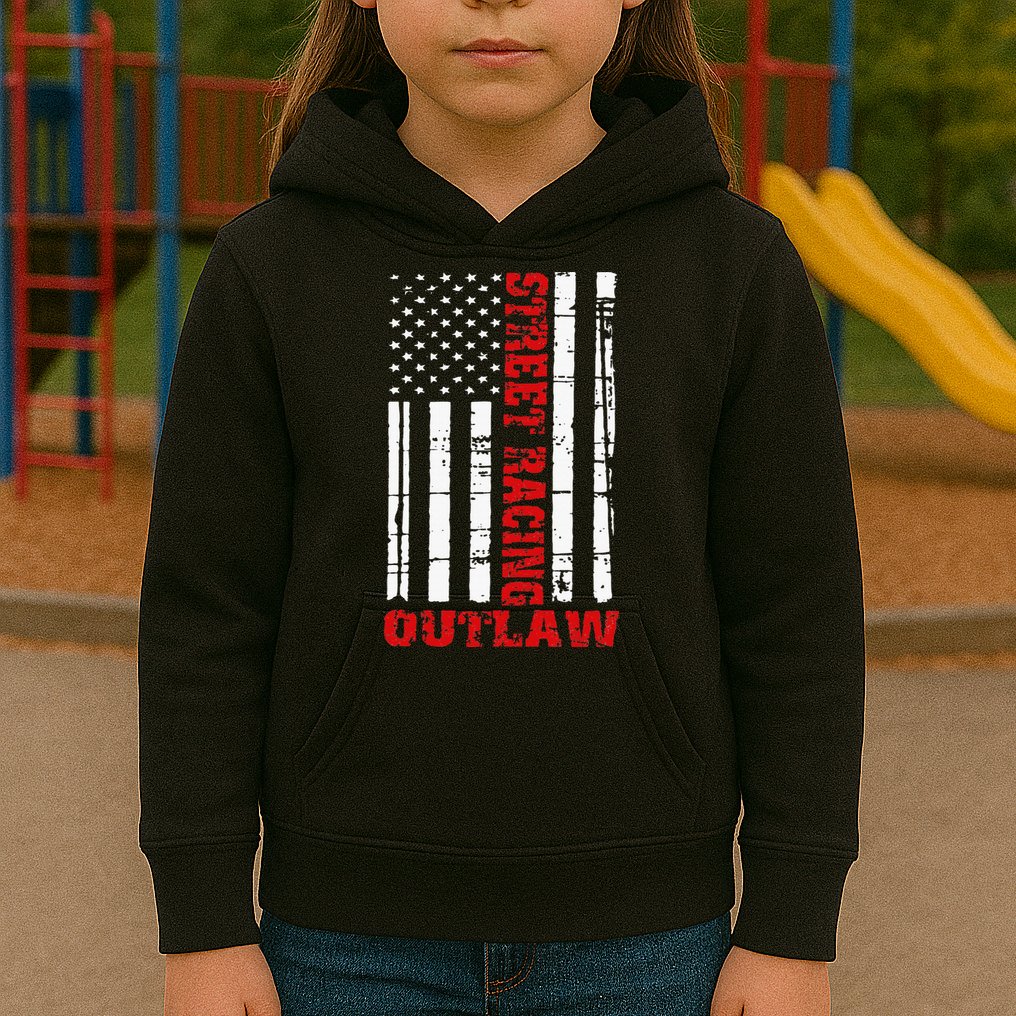 Street Racing Outlaw Flag American Drag Racing Kids Hoodie