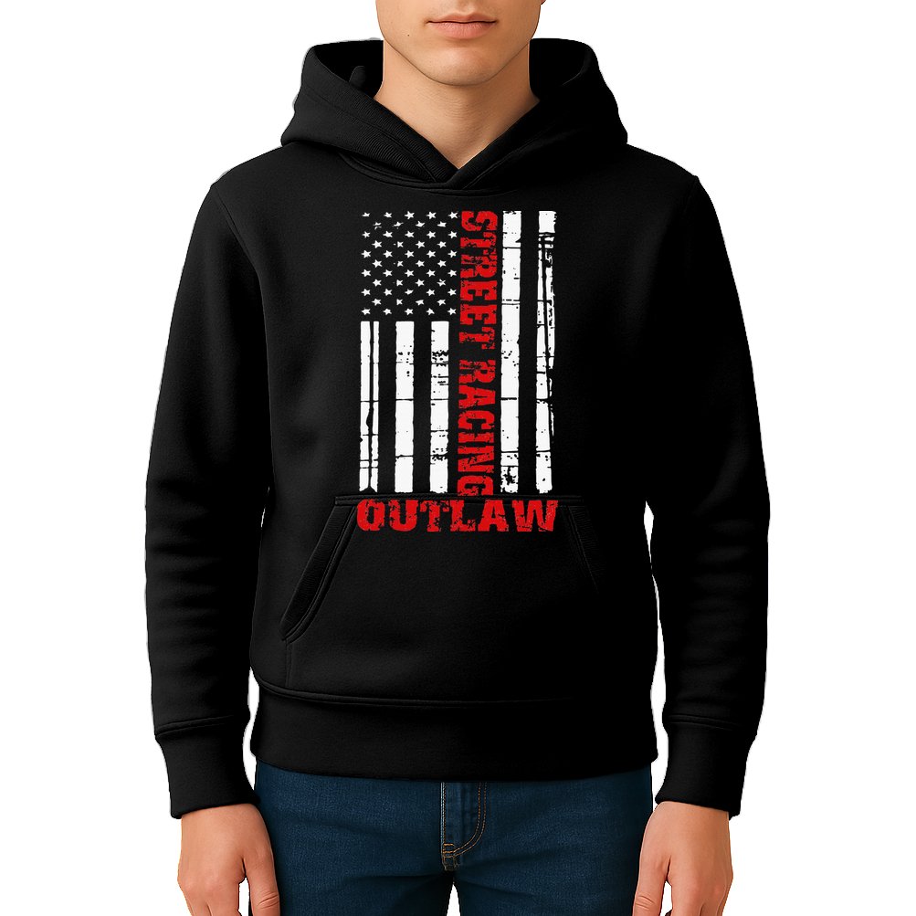 Street Racing Outlaw Flag American Drag Racing Kids Hoodie