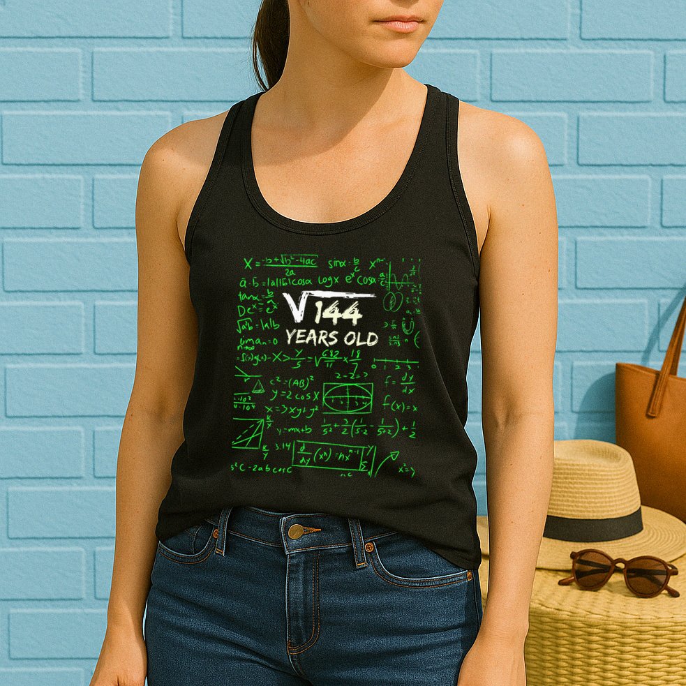 Square Root Of 144 12th Birthday 12 Years Old Gift Womens Tank Top